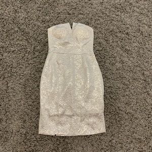 Elise Ryan jacquard strapless white/silver dress